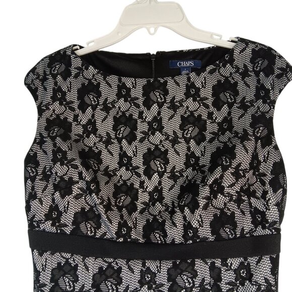 Chaps Brand sleeveless White & Black lacy A-line dress size 8 - Picture 3 of 9